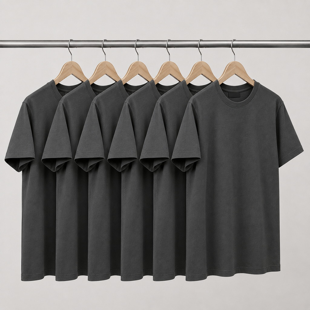 Pack de 6 T-Shirts Anthracite Lavé 100 % Coton