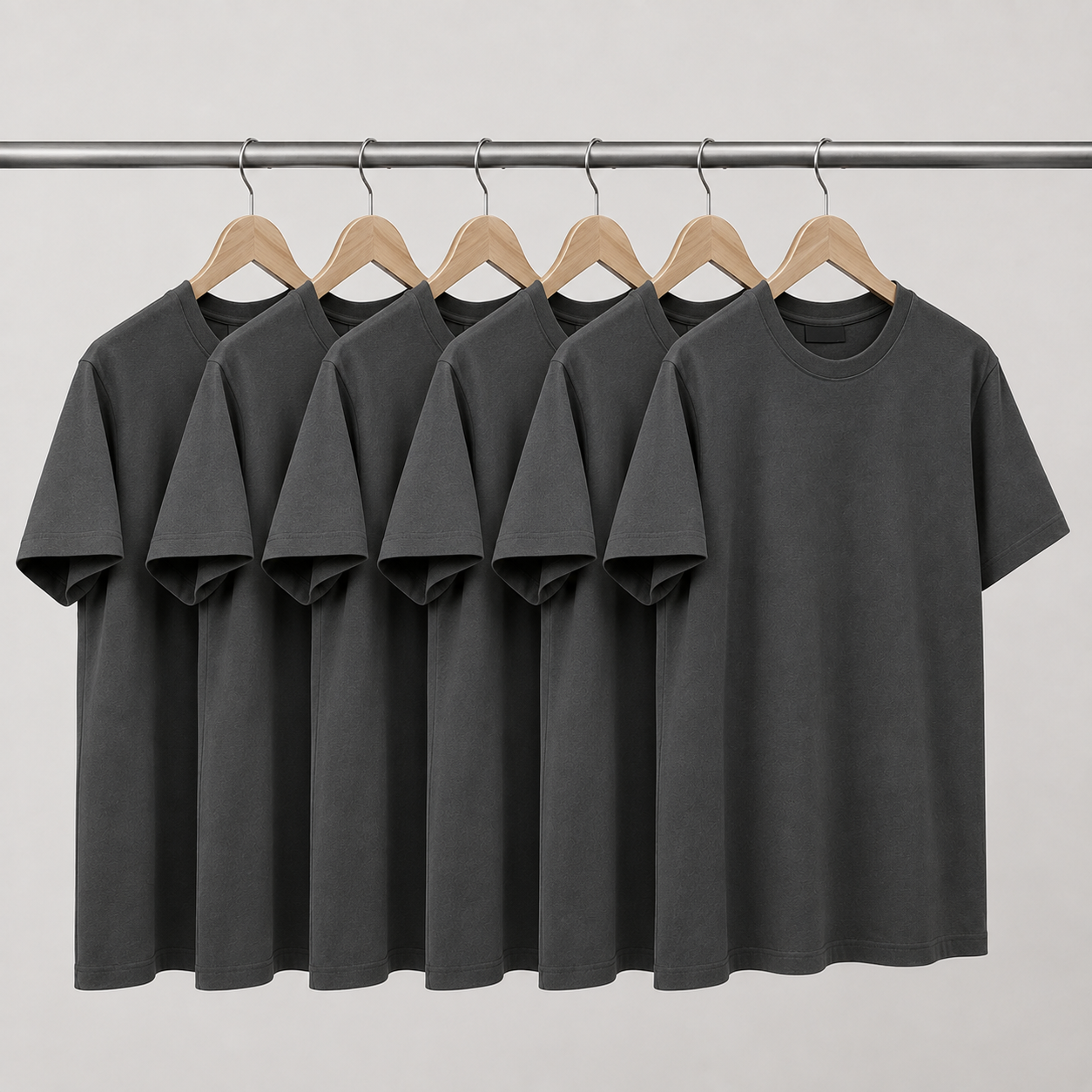 Pack de 6 T-Shirts Anthracite Lavé 100 % Coton